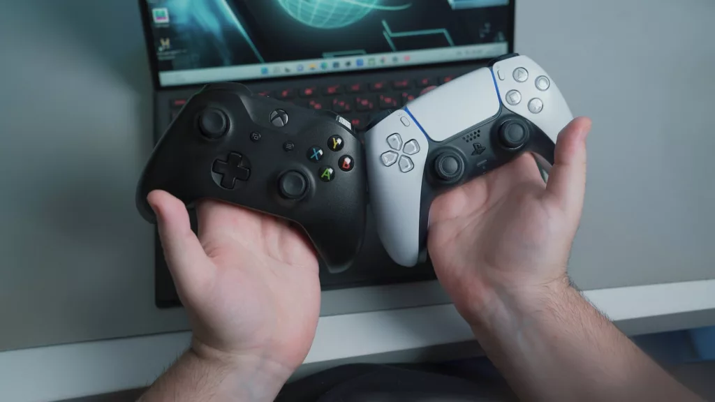 a person holding a game controller